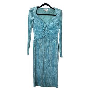 MARY MCFADDEN COUTURE 1980s Pleated Midi Dress Blue Sz‎ 6